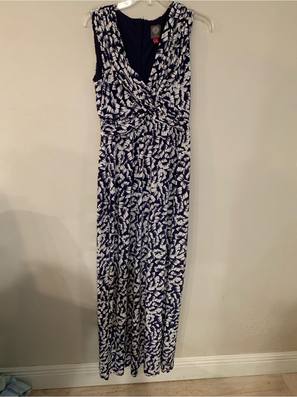 Vince Camuto Sleeveless Navy and White Twist-Front Printed Maxi Dress M